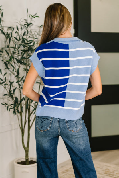 Lonely Traveler Striped Quarter Zip Vest in Blue