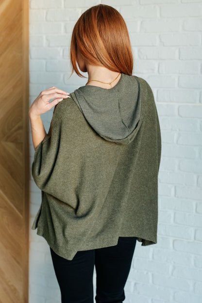 Perfectly Poised Hooded Poncho in Olive