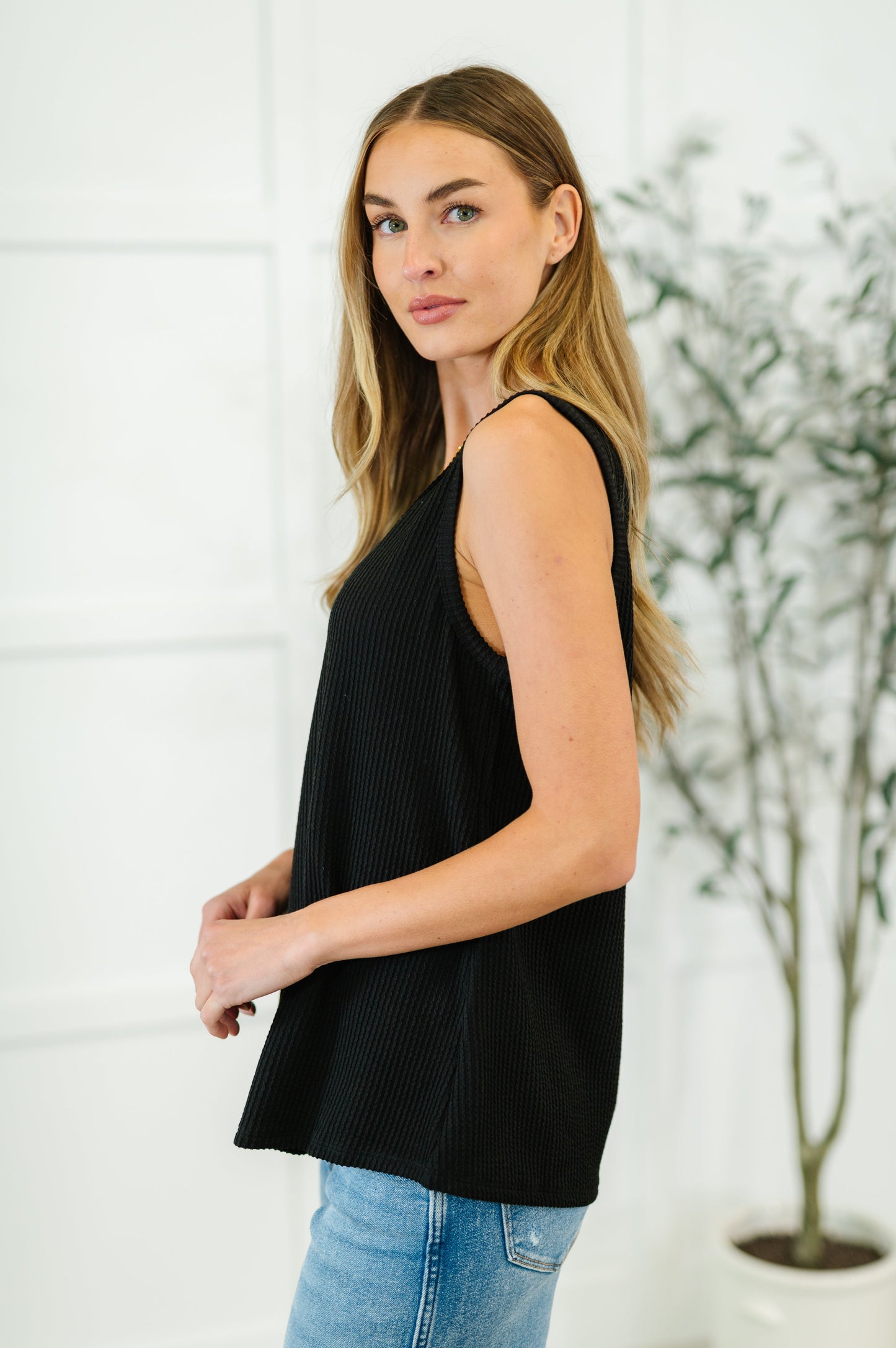 Thread Lightly Ribbed Knit Tank in Black