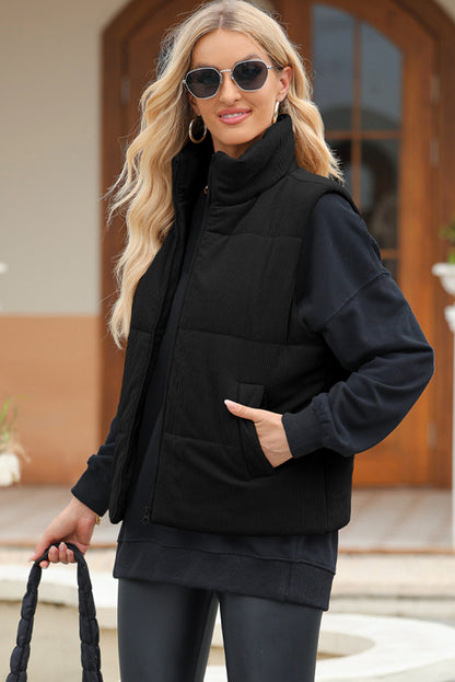 PREORDER Pocketed Zip Up Turtleneck Vest Coat