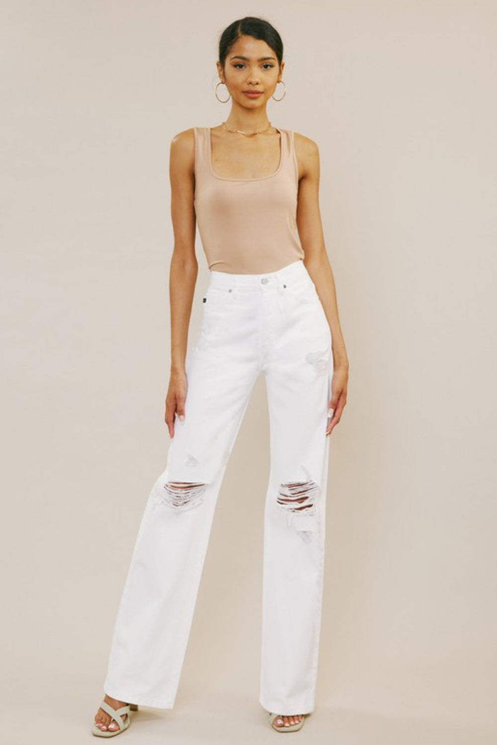 Sophie Kancan High-Rise Distressed Flare Jeans in White- one size 1/24 left! FINAL SALE!
