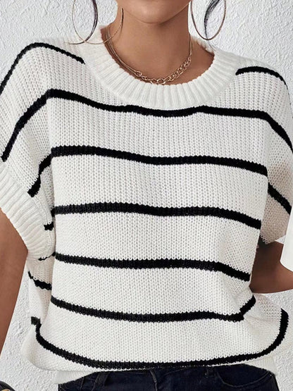 PREORDER Striped Round Neck Short Sleeve Knit Top