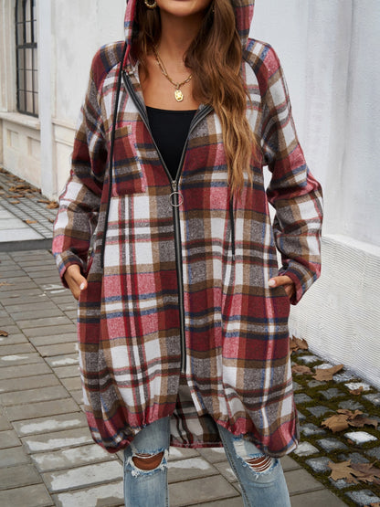 PREORDER Devine Plaid Zip Up Hooded Coat