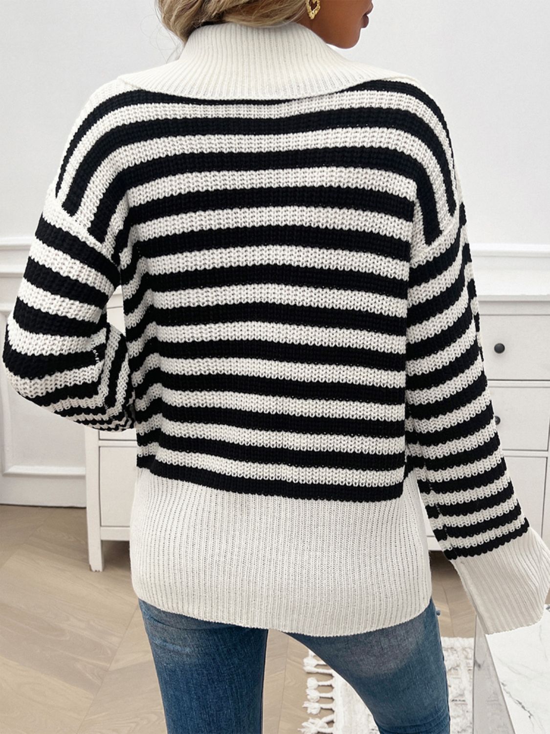 PREORDER Devine Striped Collared Neck Long Sleeve Sweater