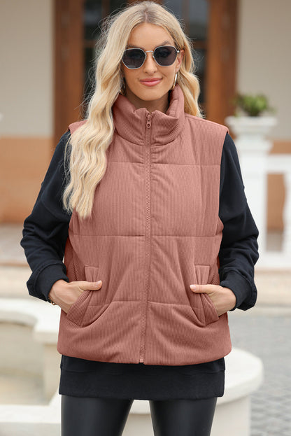 PREORDER Pocketed Zip Up Turtleneck Vest Coat