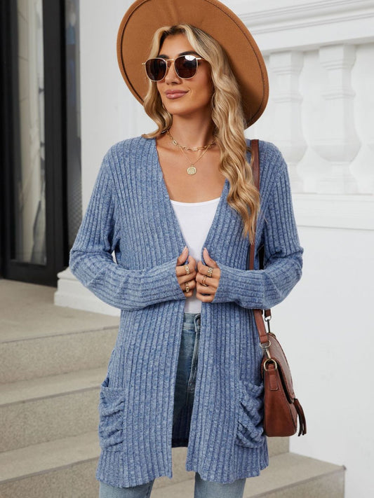 PREORDER Pocketed Open Front Long Sleeve Cardigan