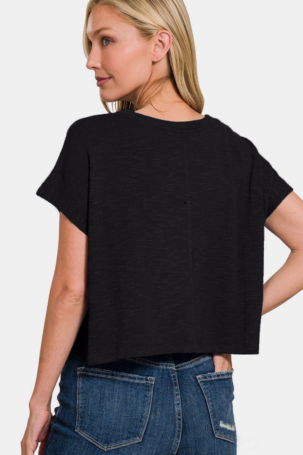 Black Round Neck Short Sleeve Crop T-Shirt