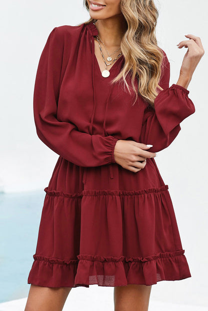 PREORDER Tied Frill Trim Puff Sleeve Mini Dress