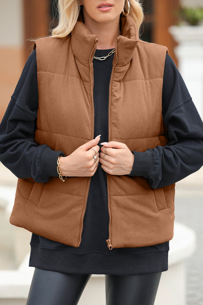 PREORDER Pocketed Zip Up Turtleneck Vest Coat