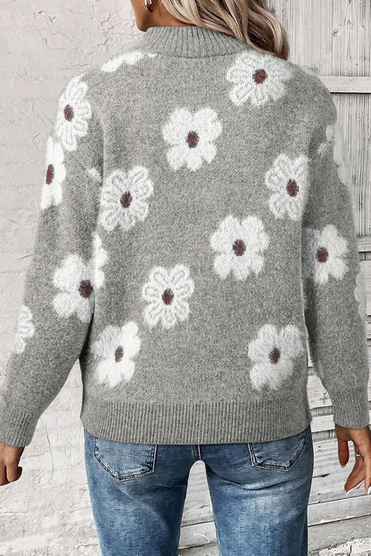 PREORDER Flower Half Zip Long Sleeve Sweater