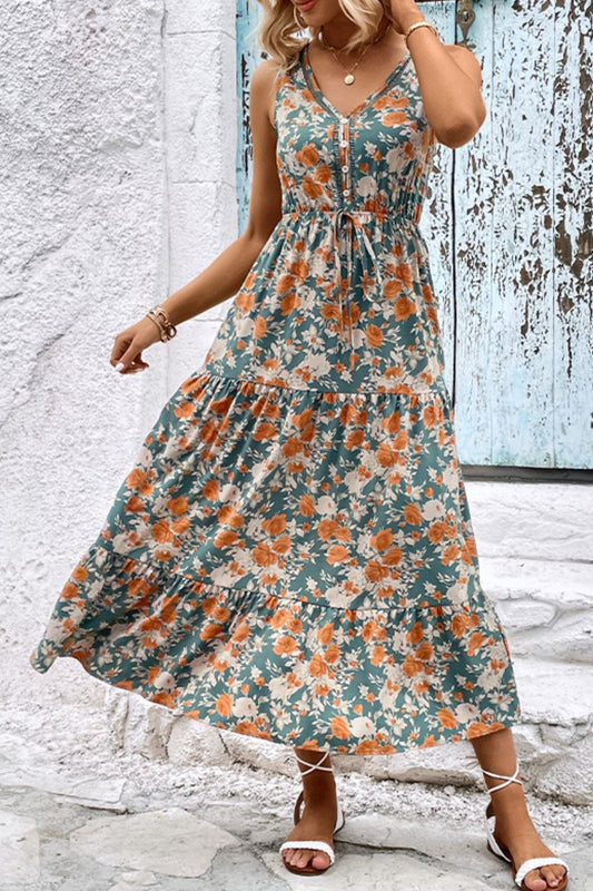 Finley Floral V-Neck Tiered Sleeveless Dress- 1 size XL/Floral left! FINAL SALE!