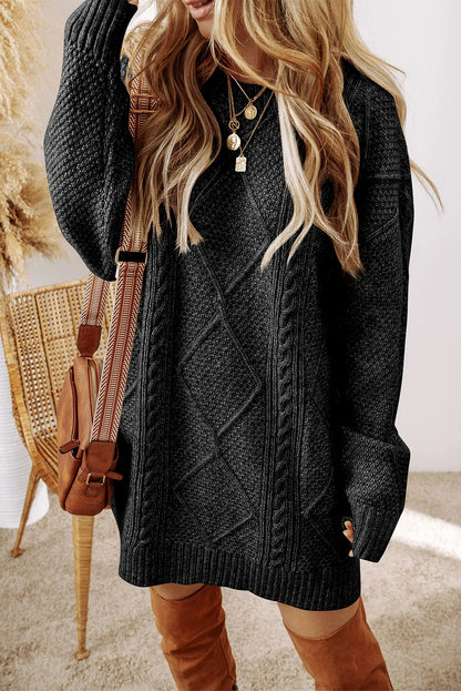 PREORDER Cable-Knit Round Neck Sweater Dress