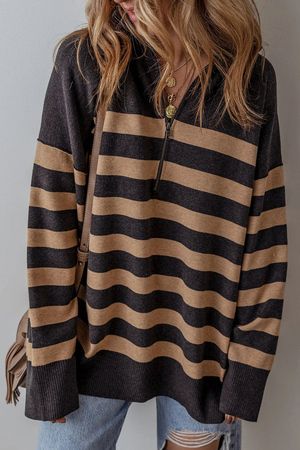 PREORDER Striped Half Zip Long Sleeve Knit Top 2/9