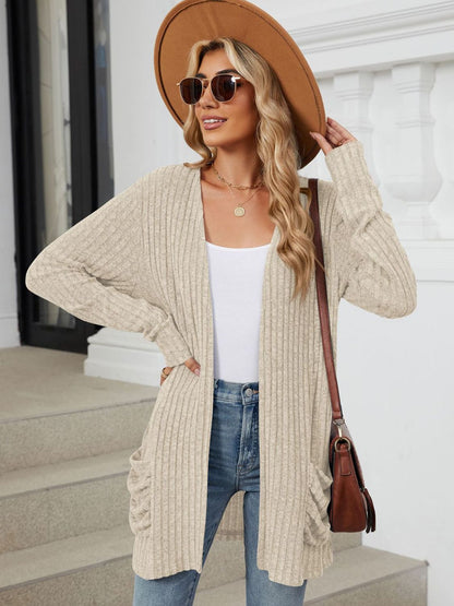 PREORDER Pocketed Open Front Long Sleeve Cardigan