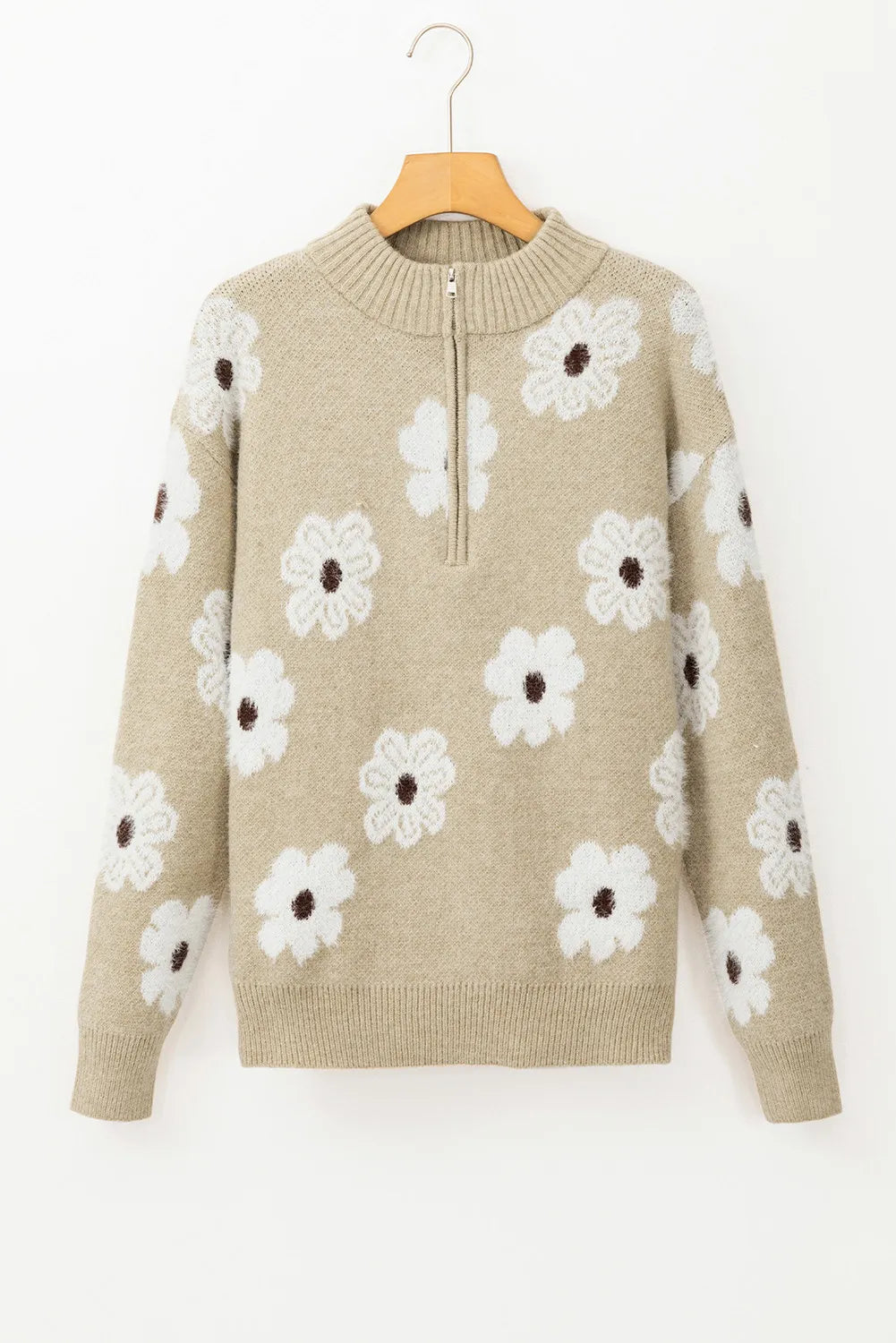 PREORDER Flower Half Zip Long Sleeve Sweater