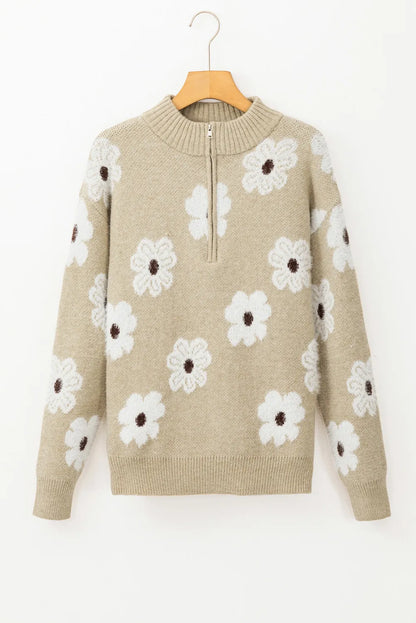 PREORDER Flower Half Zip Long Sleeve Sweater