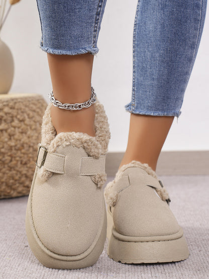 PREORDER Thermal Fuzzy Buckle Platform Slippers