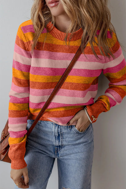 PREORDER Striped Round Neck Long Sleeve Sweater