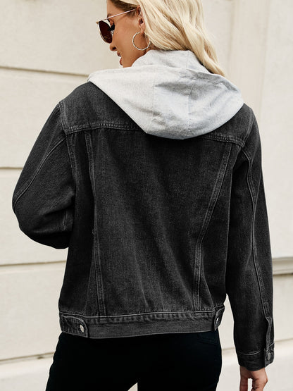 PREORDER Drawstring Hooded Button Up Denim Jacket