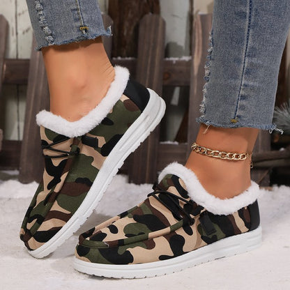 PREORDER Fuzzy Camouflage Round Toe Boots