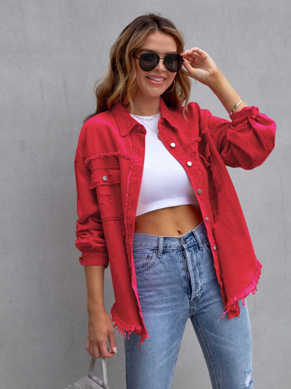 PREORDER Distressed Drop Shoulder Denim Jacket