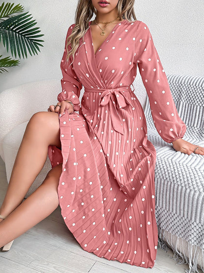 PREORDER Tied Polka Dot Long Sleeve Midi Dress