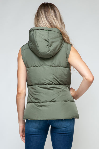 Snobbish Snap and Zip Closure Hooded Vest Olive