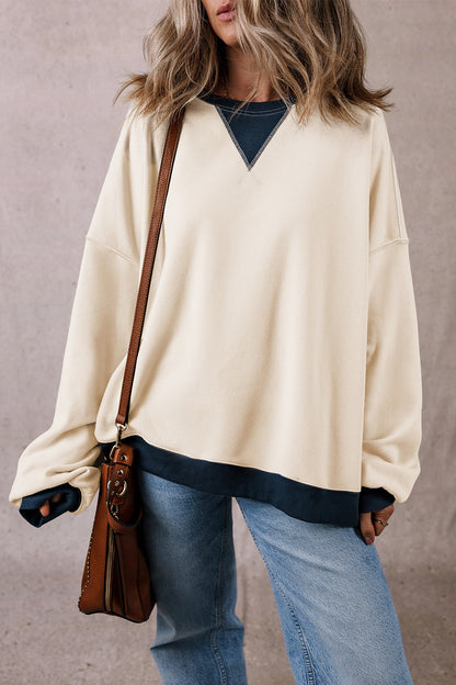 PREORDER Contrast Round Neck Long Sleeve Sweatshirt