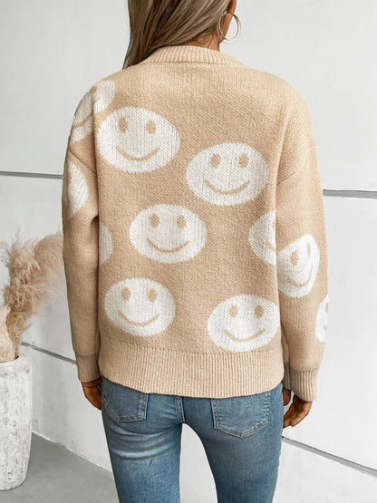 PREORDER Smile Pattern Round Neck Long Sleeve Sweater