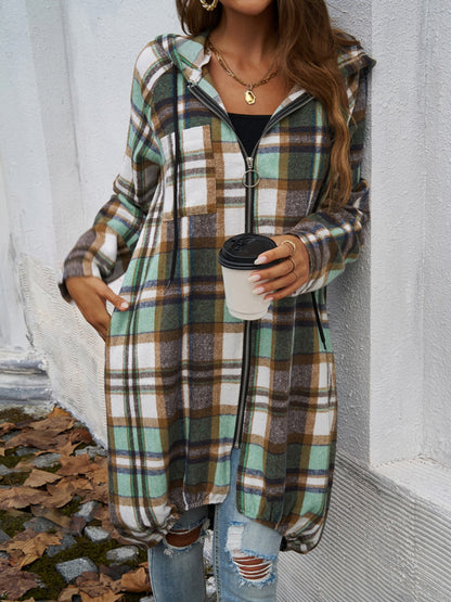 PREORDER Devine Plaid Zip Up Hooded Coat