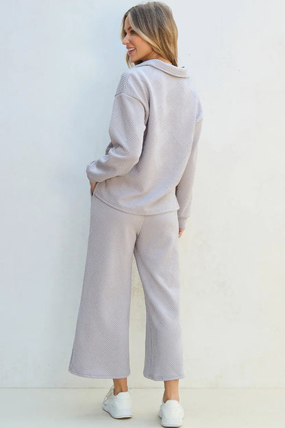 PREORDER Textured Long Sleeve Top and Drawstring Pants Set