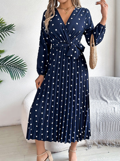 PREORDER Tied Polka Dot Long Sleeve Midi Dress