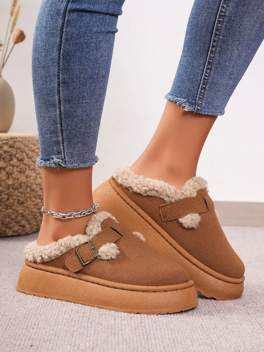 PREORDER Thermal Fuzzy Buckle Platform Slippers