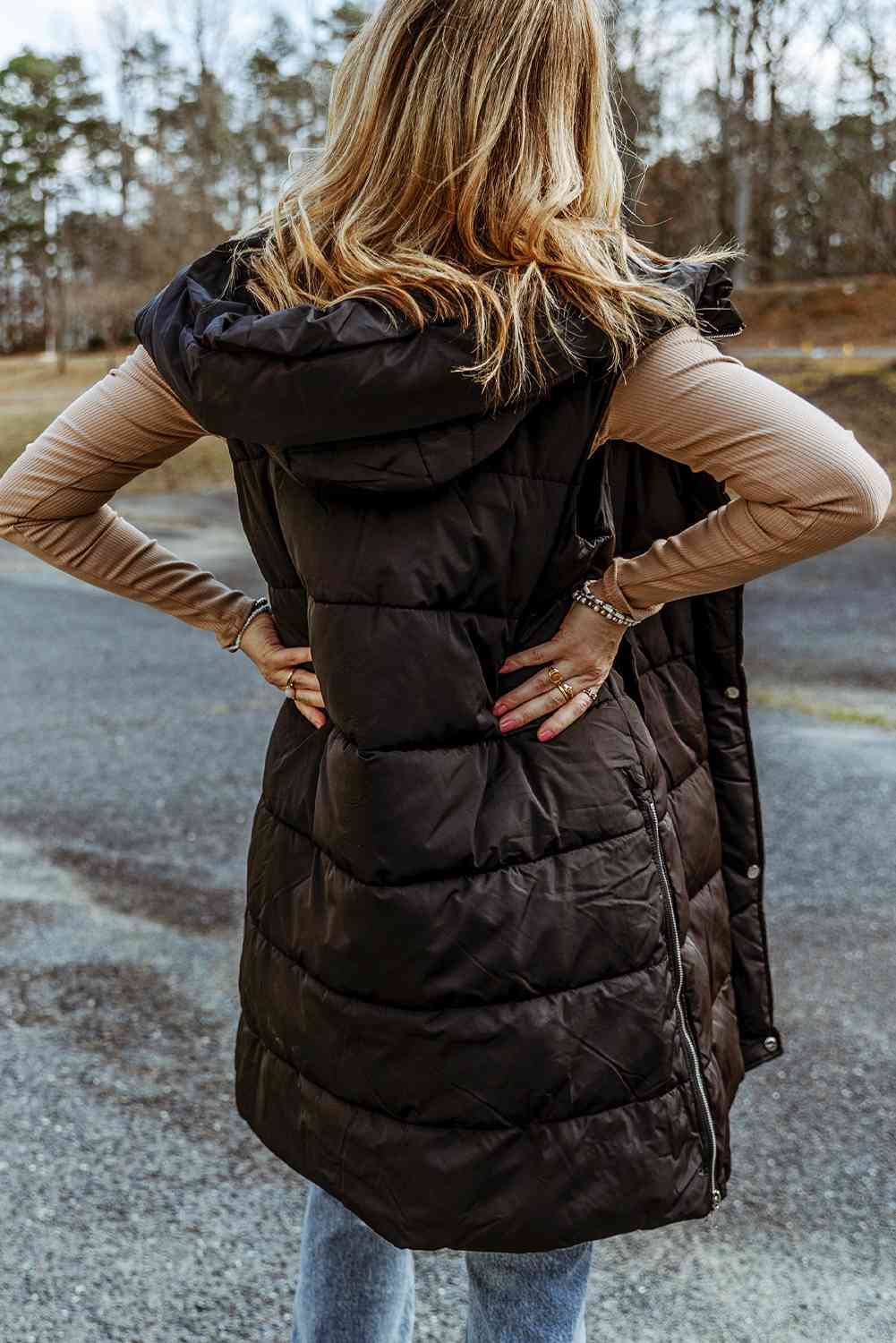 Holly Longline Hooded Sleeveless Puffer Vest- FINAL SALE! 1 size Medium/Black left!