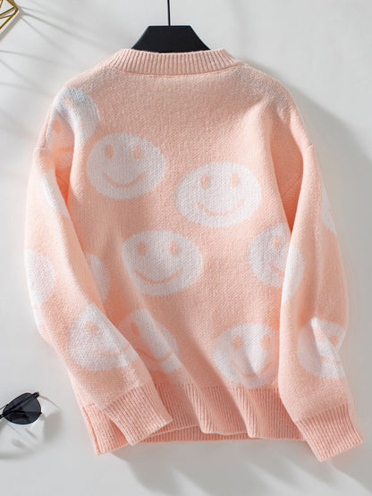 PREORDER Smile Pattern Round Neck Long Sleeve Sweater