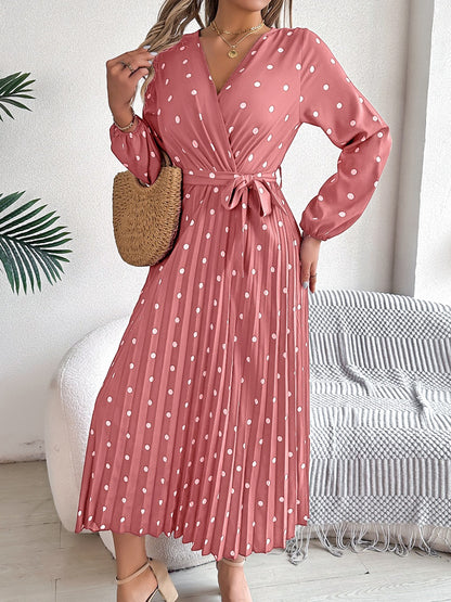 PREORDER Tied Polka Dot Long Sleeve Midi Dress