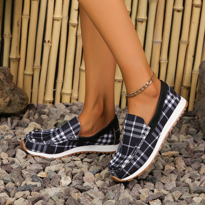 PREORDER Plaid Round Toe Slip-Ons