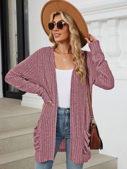 PREORDER Pocketed Open Front Long Sleeve Cardigan