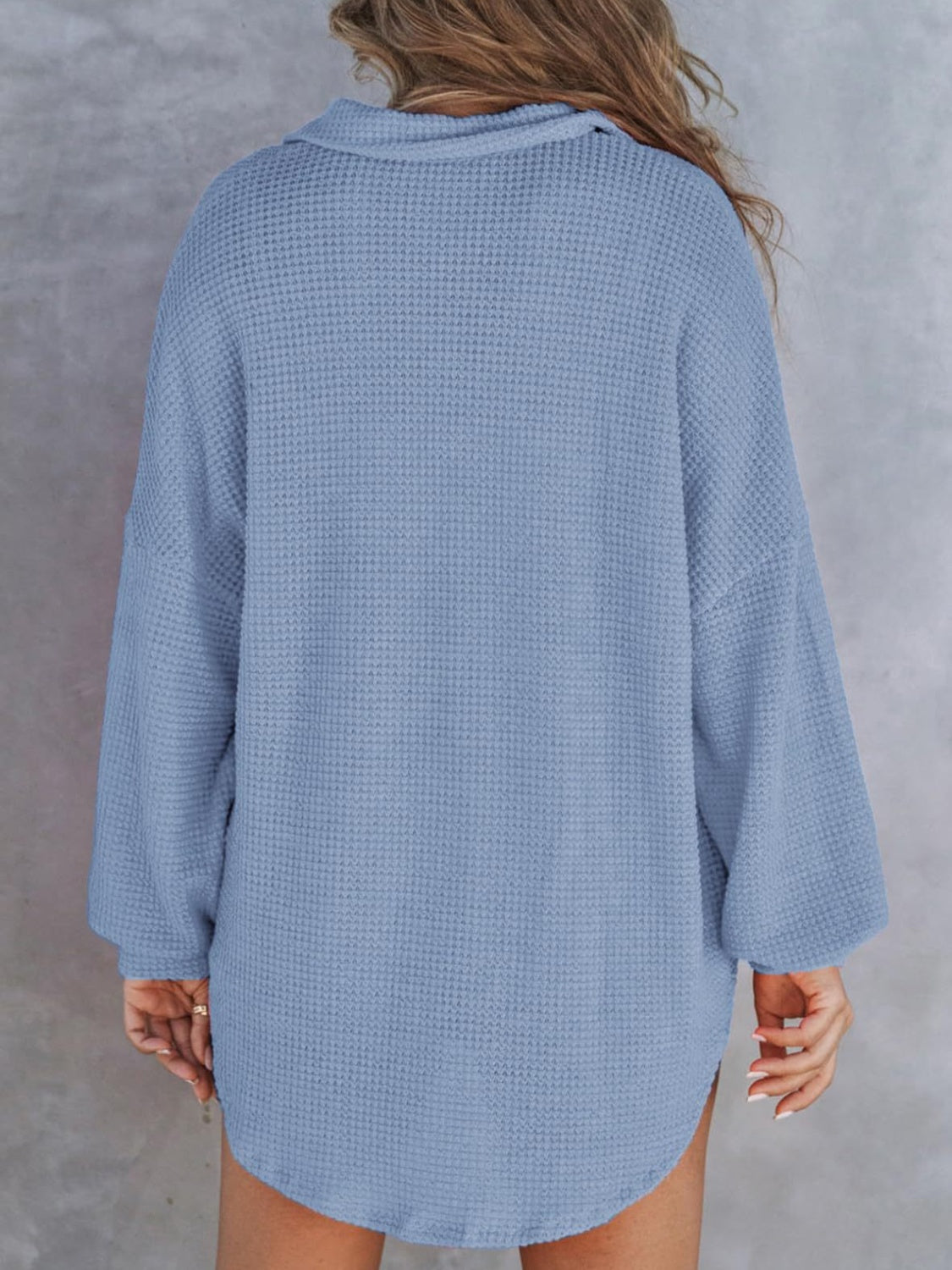 PREORDER Waffle-Knit Dropped Shoulder Long Sleeve Sweatshirt