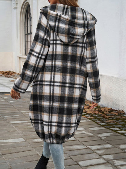 PREORDER Devine Plaid Zip Up Hooded Coat