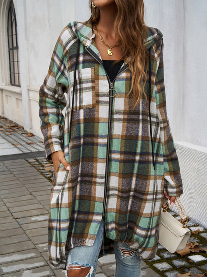 PREORDER Devine Plaid Zip Up Hooded Coat