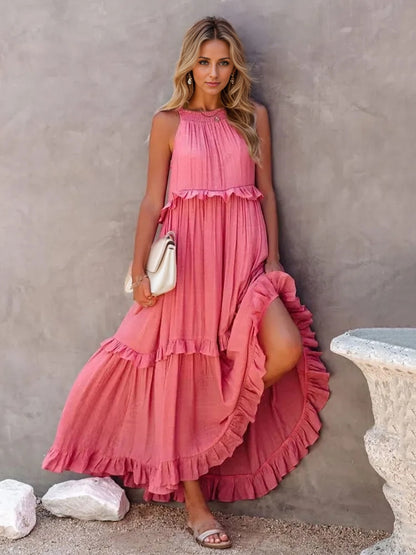 Raina Ruffled Sleeveless Tiered Maxi Dress with Pockets- 1 Burnt Coral size Medium left! FINAL SALE!