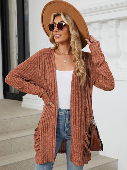 PREORDER Pocketed Open Front Long Sleeve Cardigan