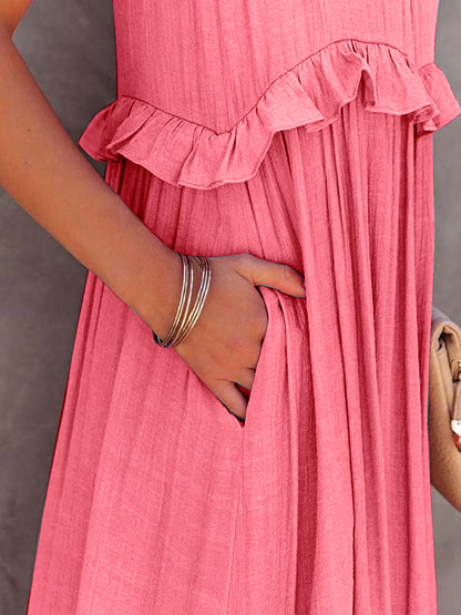 Raina Ruffled Sleeveless Tiered Maxi Dress with Pockets- 1 Burnt Coral size Medium left! FINAL SALE!