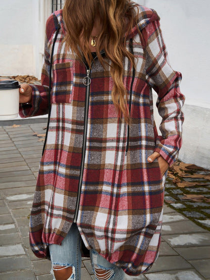 PREORDER Devine Plaid Zip Up Hooded Coat