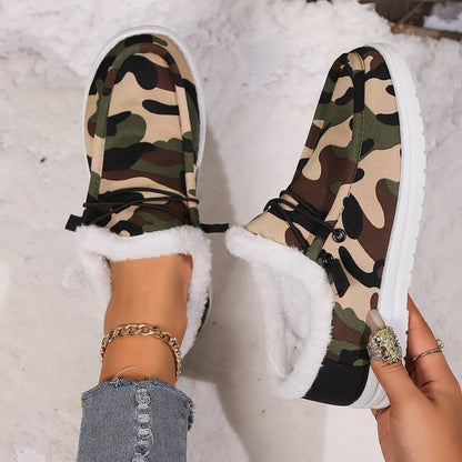 PREORDER Fuzzy Camouflage Round Toe Boots