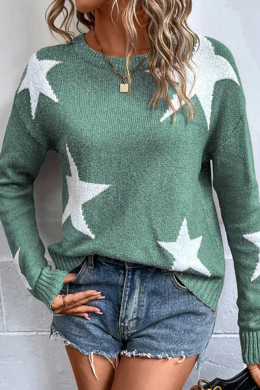 PREORDER Star Round Neck Dropped Shoulder Sweater