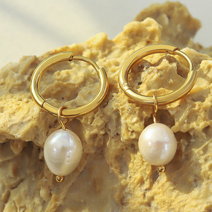 PREORDER Gold-Plated Titanium Steel Pearl Earrings