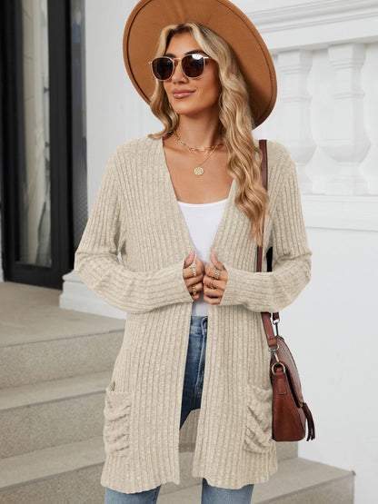 PREORDER Pocketed Open Front Long Sleeve Cardigan