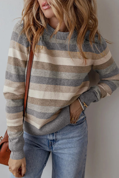 PREORDER Striped Round Neck Long Sleeve Sweater 2/9